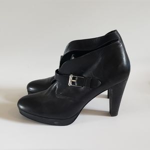 Cole Haan Women's Black Leather Bootie with Silver Buckle Size 10 B